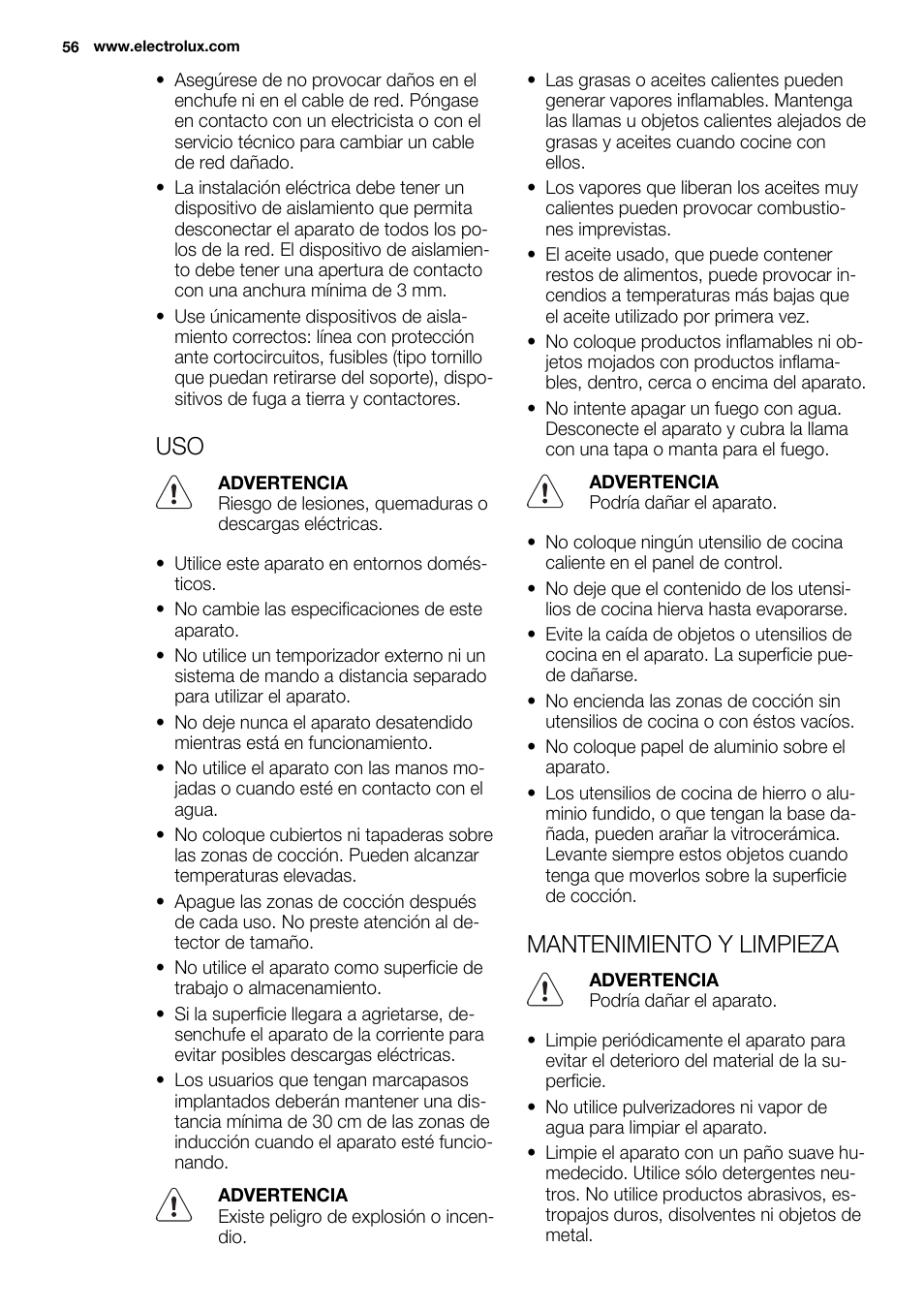 Mantenimiento y limpieza | Electrolux EHM6532IOW User Manual | Page 56 / 76