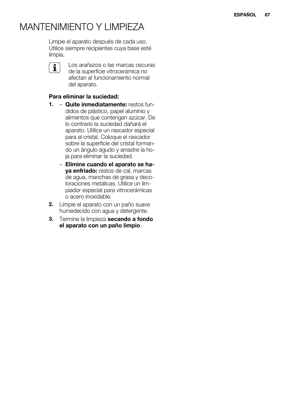 Mantenimiento y limpieza | Electrolux EHM6532IOW User Manual | Page 67 / 76