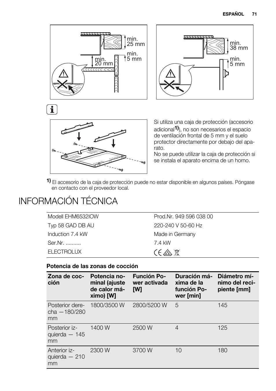 Información técnica | Electrolux EHM6532IOW User Manual | Page 71 / 76