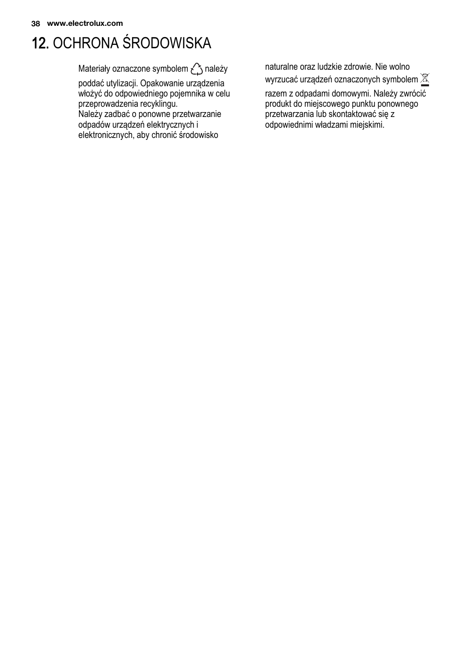 Ochrona środowiska | Electrolux ESL6810RA User Manual | Page 38 / 76