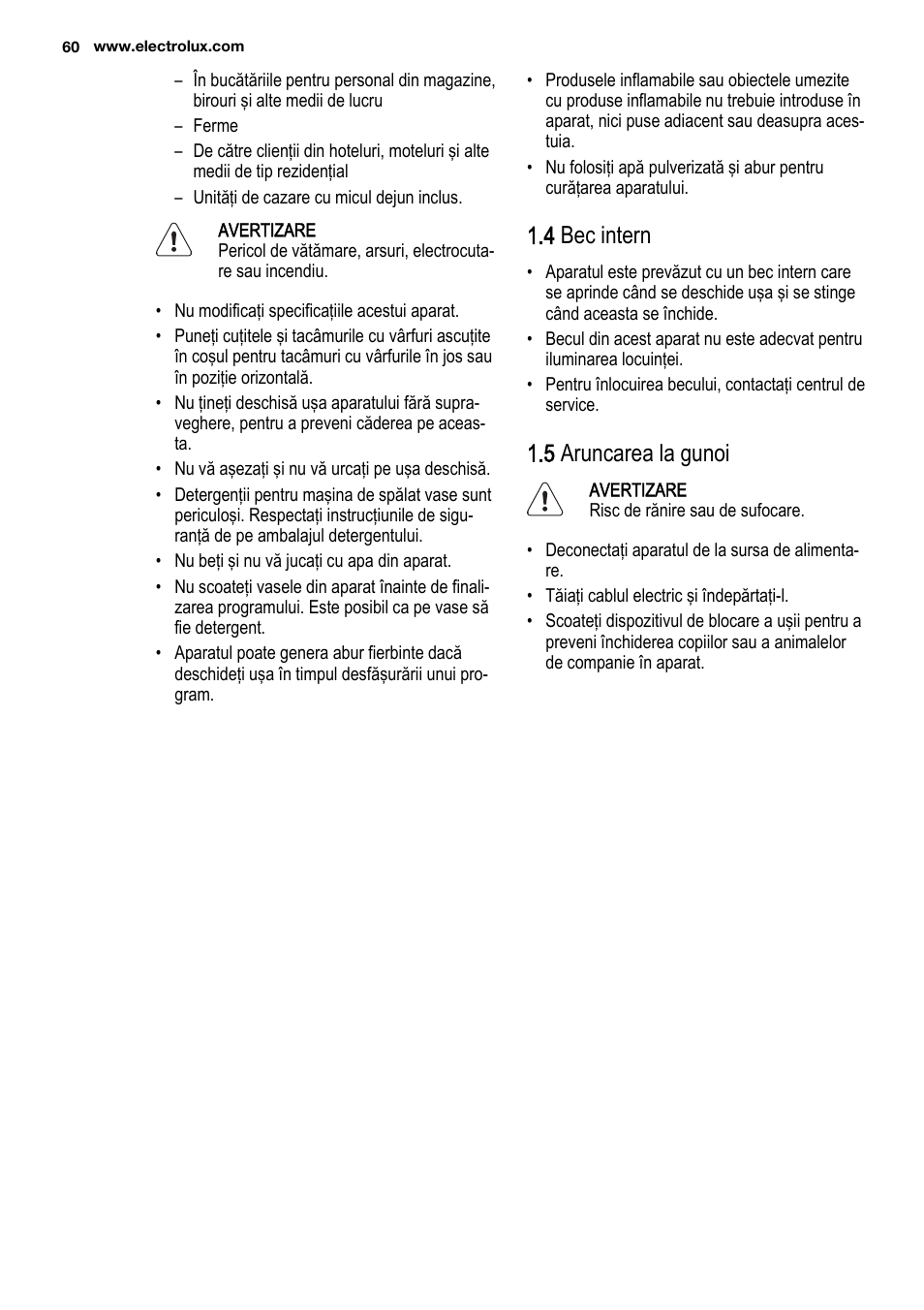 4 bec intern, 5 aruncarea la gunoi | Electrolux ESL6810RA User Manual | Page 60 / 76