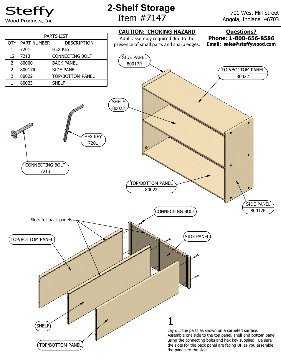 Steffy Wood Products Narrow Two Shelf Storage User Manual | 2 pages