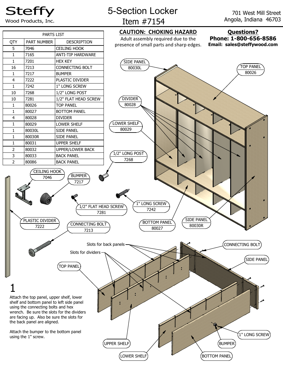 Steffy Wood Products 5 Section Locker User Manual | 2 pages