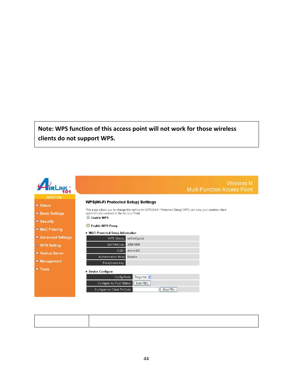 8 configure wps setting | Airlink101 Airlik 101 N300 User Manual | Page 45 / 56