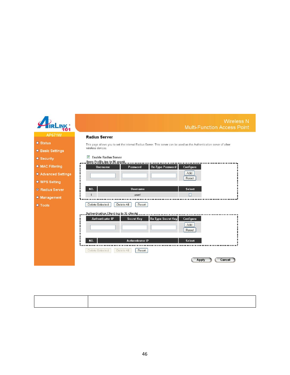 9 configure radius server | Airlink101 Airlik 101 N300 User Manual | Page 47 / 56