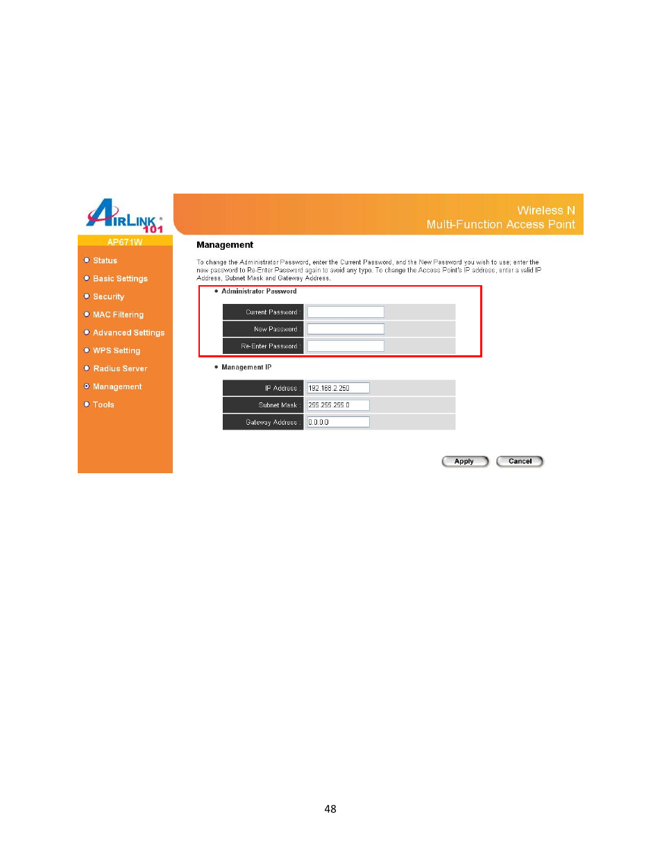 10 management | Airlink101 Airlik 101 N300 User Manual | Page 49 / 56