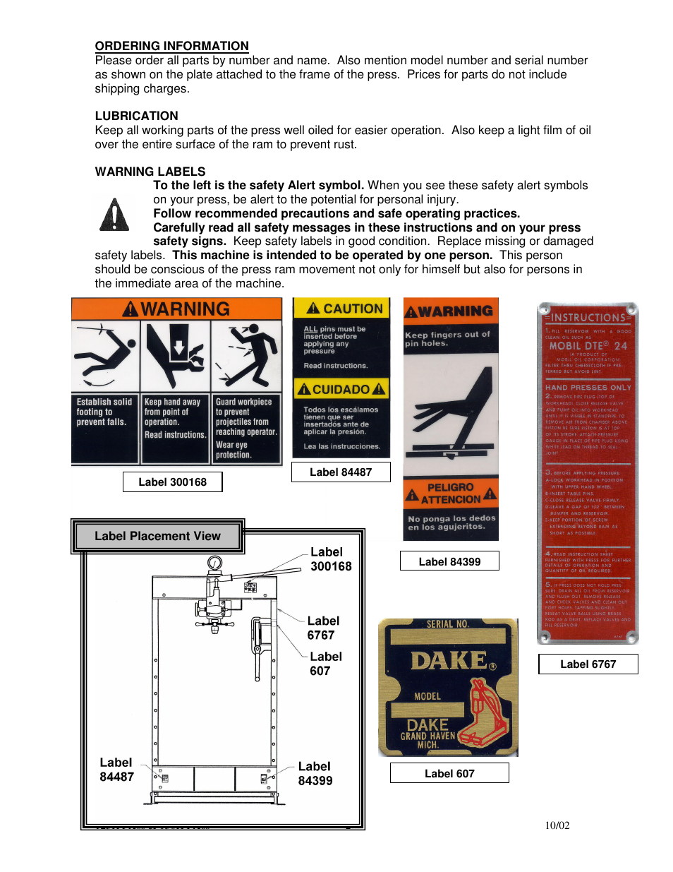 Dake Model 150H - 907004 User Manual | Page 2 / 6