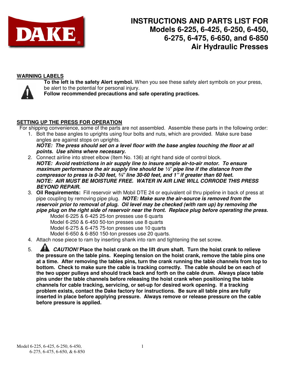 Dake Air Draulic - 906 series User Manual | 10 pages