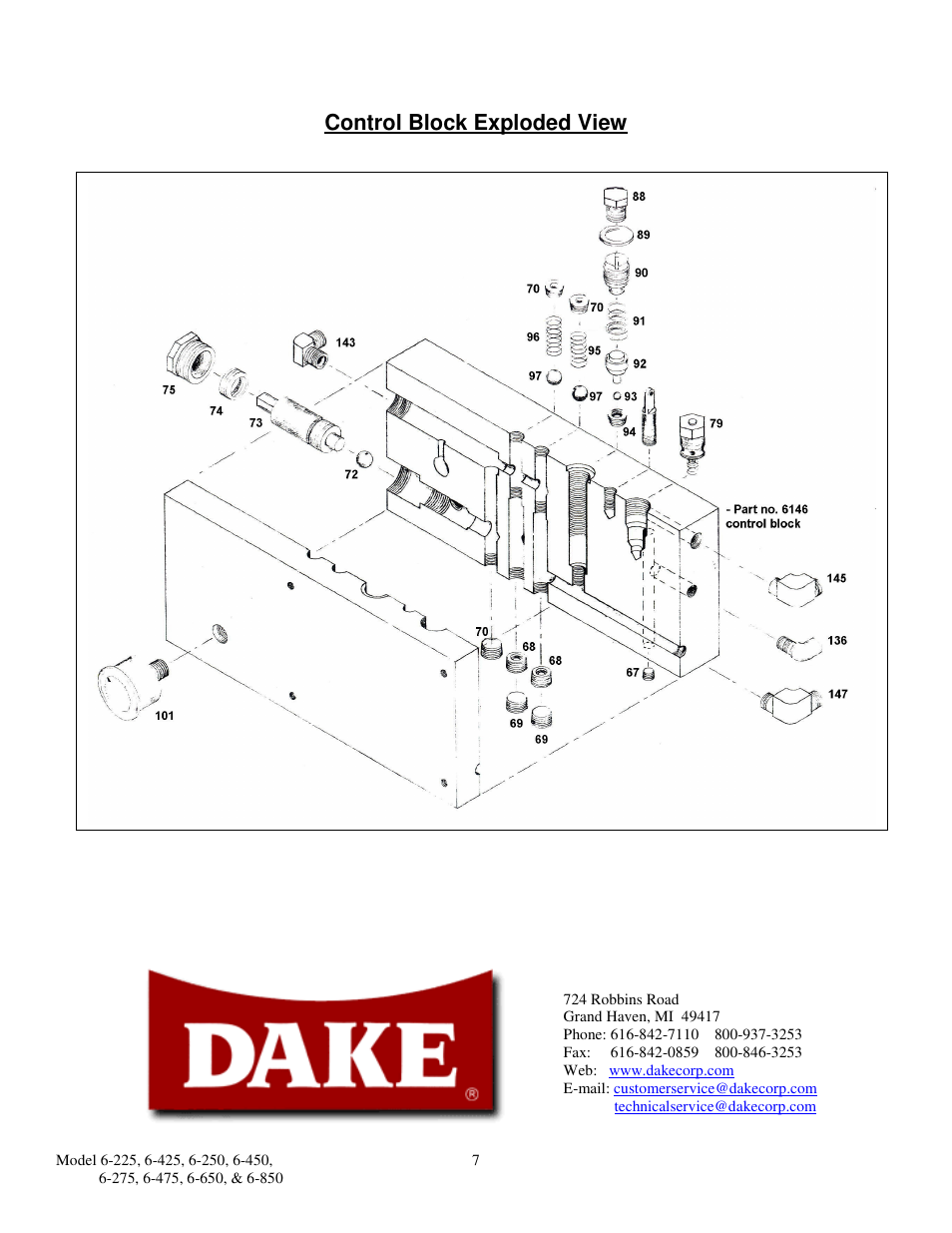 Control block exploded view | Dake Air Draulic - 906 series User Manual | Page 7 / 10