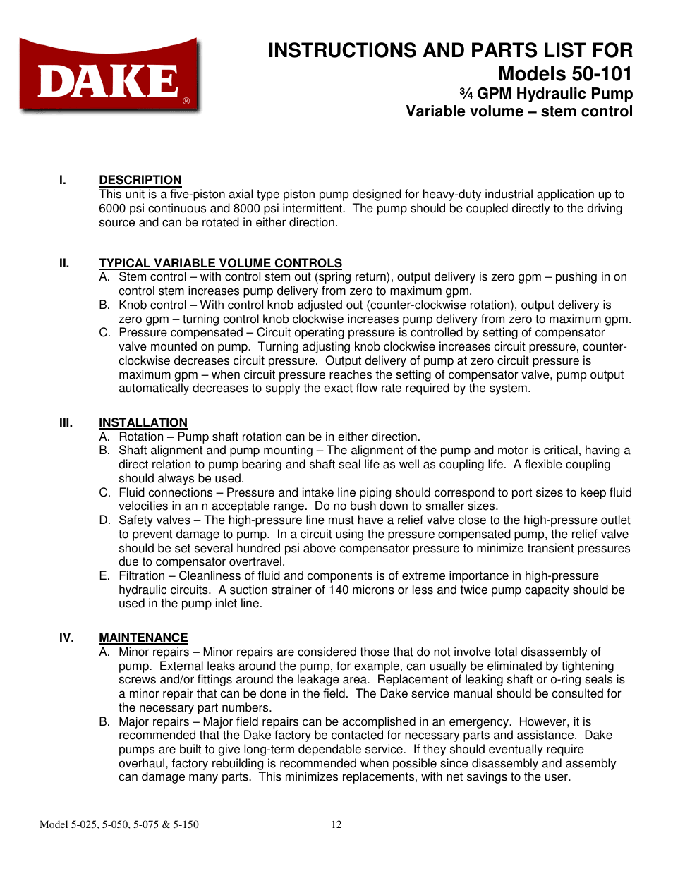 Dake Elecdraulic - 905 series User Manual | Page 12 / 15