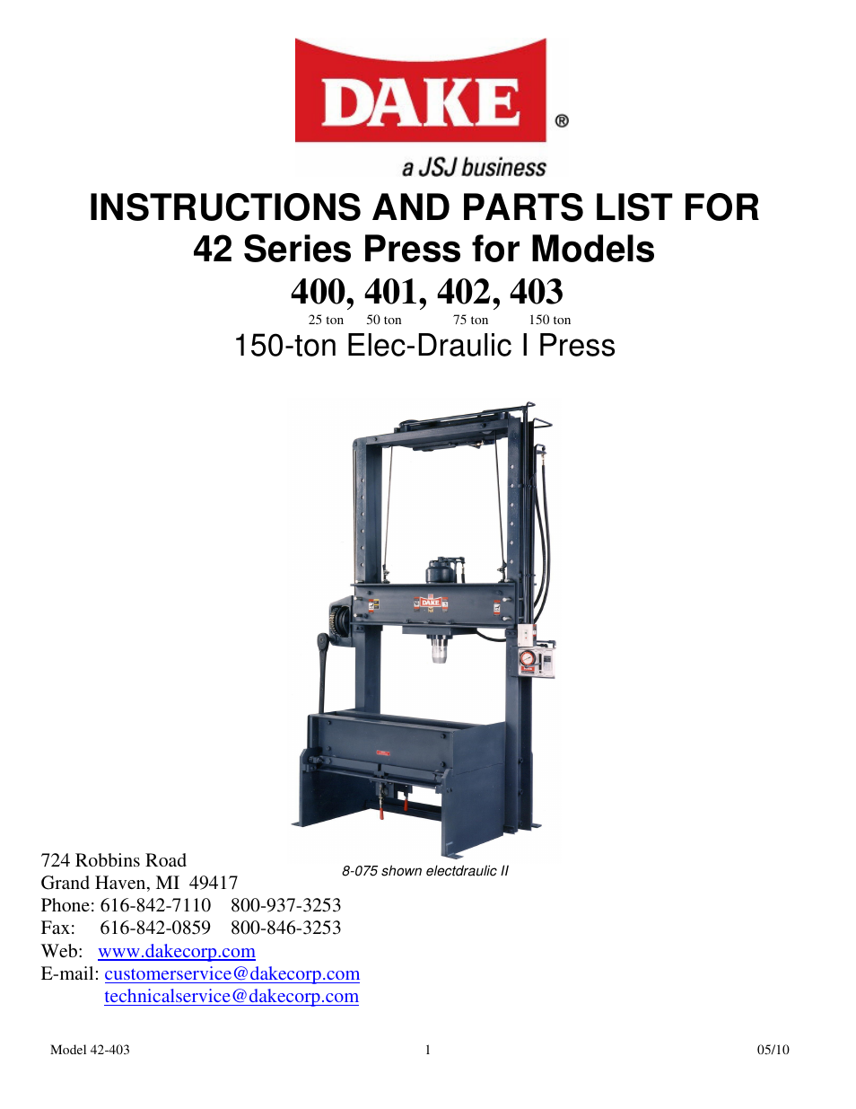 Dake Movable Table - Elecdraulic I /42 series 400's User Manual | 19 pages