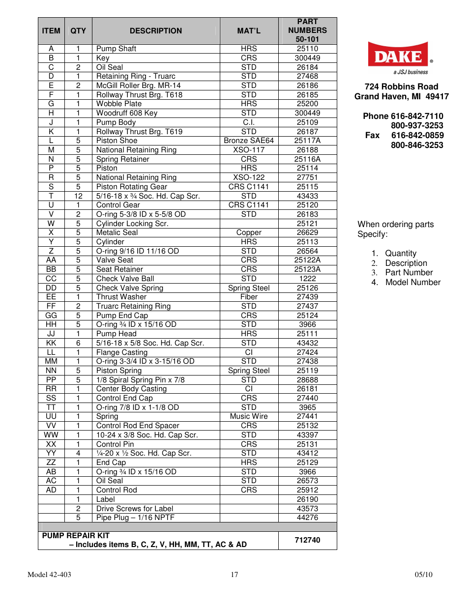 Dake Movable Table - Elecdraulic I /42 series 400's User Manual | Page 17 / 19