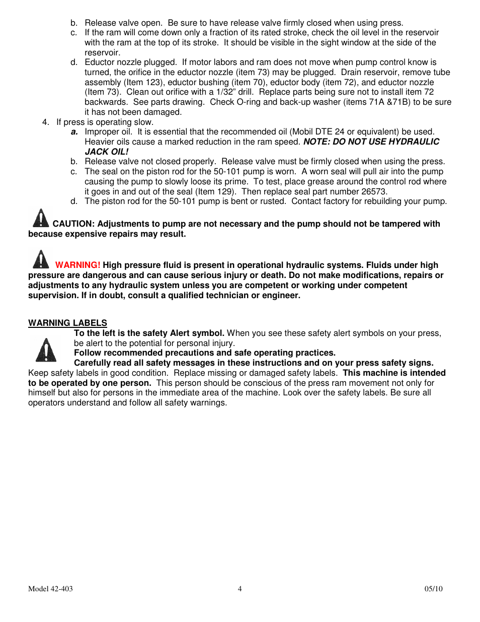 Dake Movable Table - Elecdraulic I /42 series 400's User Manual | Page 4 / 19