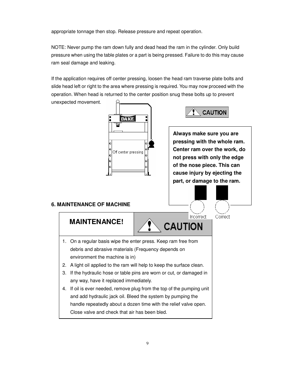 Maintenance | Dake Utility - Bench User Manual | Page 10 / 15