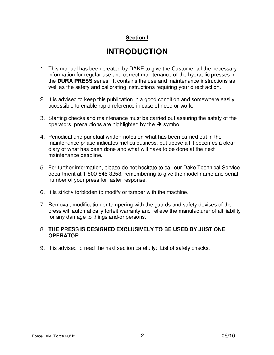 Introduction | Dake Dura Press Force - 10/20 User Manual | Page 2 / 22