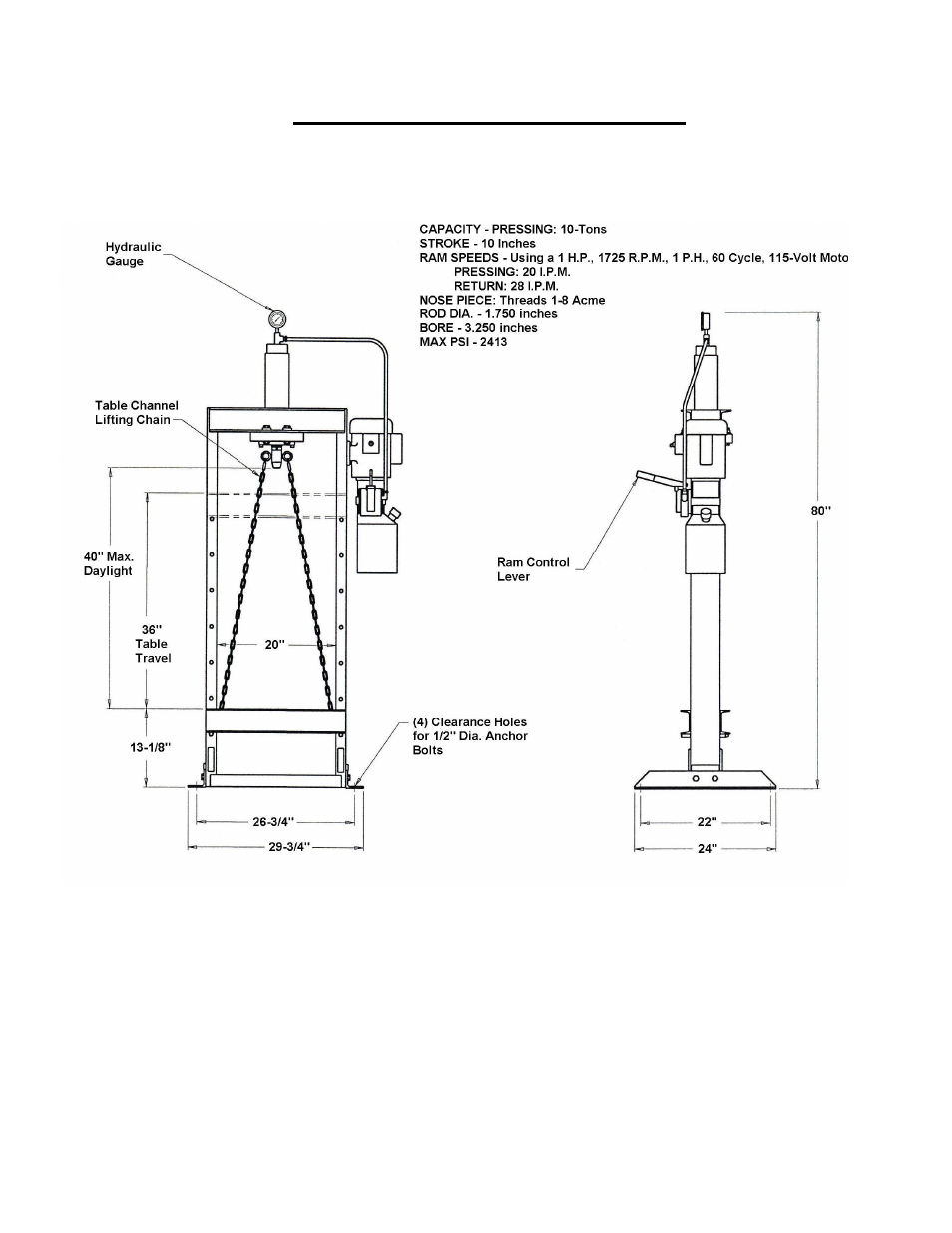 Force 10da - specifications | Dake Dura Press Force - 10/25 User Manual | Page 10 / 12