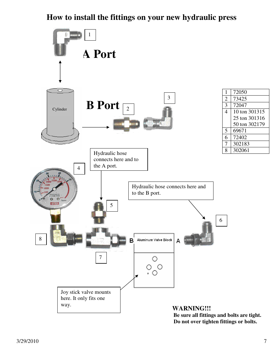 A port, B port | Dake Dura Press Force - 50 User Manual | Page 7 / 14