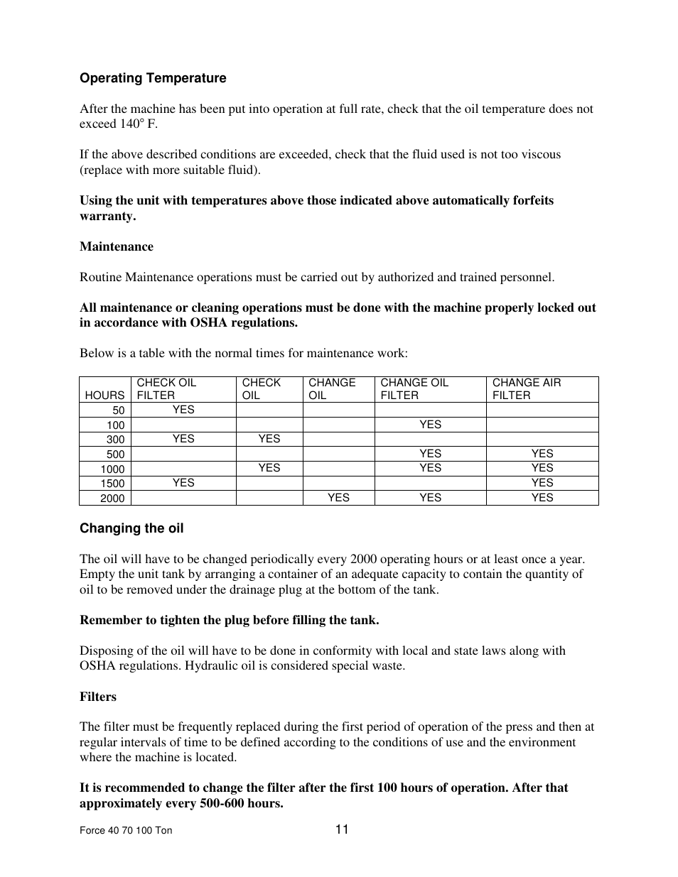 Dake Dura Press Force - 40/70/100 User Manual | Page 11 / 25