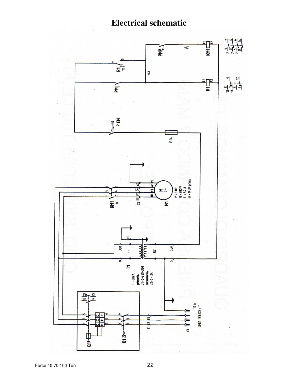 Electrical schematic | Dake Dura Press Force - 40/70/100 User Manual | Page 22 / 25