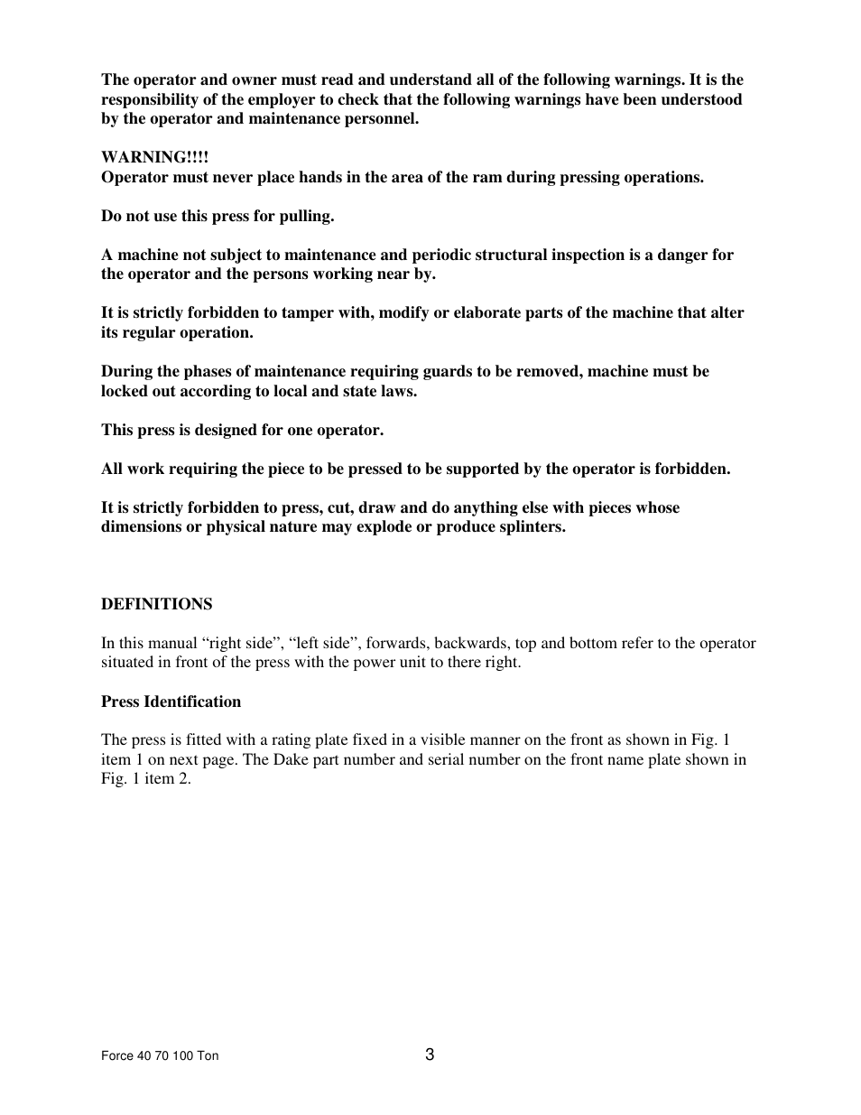 Dake Dura Press Force - 40/70/100 User Manual | Page 3 / 25