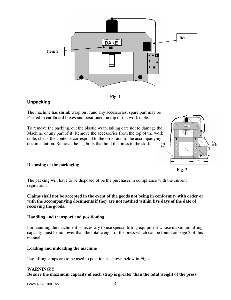 Dake Dura Press Force - 40/70/100 User Manual | Page 4 / 25