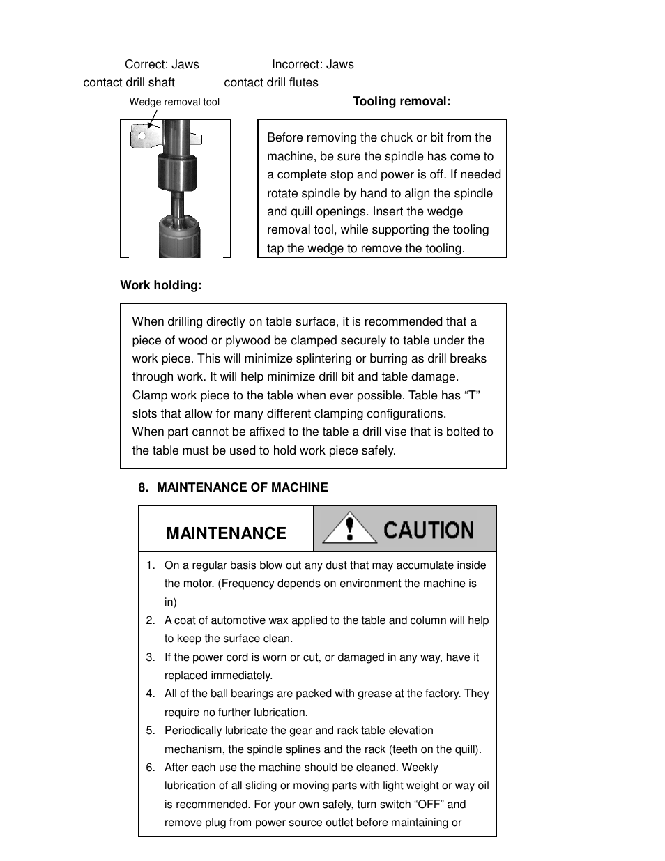 Maintenance | Dake Model TB-16 User Manual | Page 13 / 20