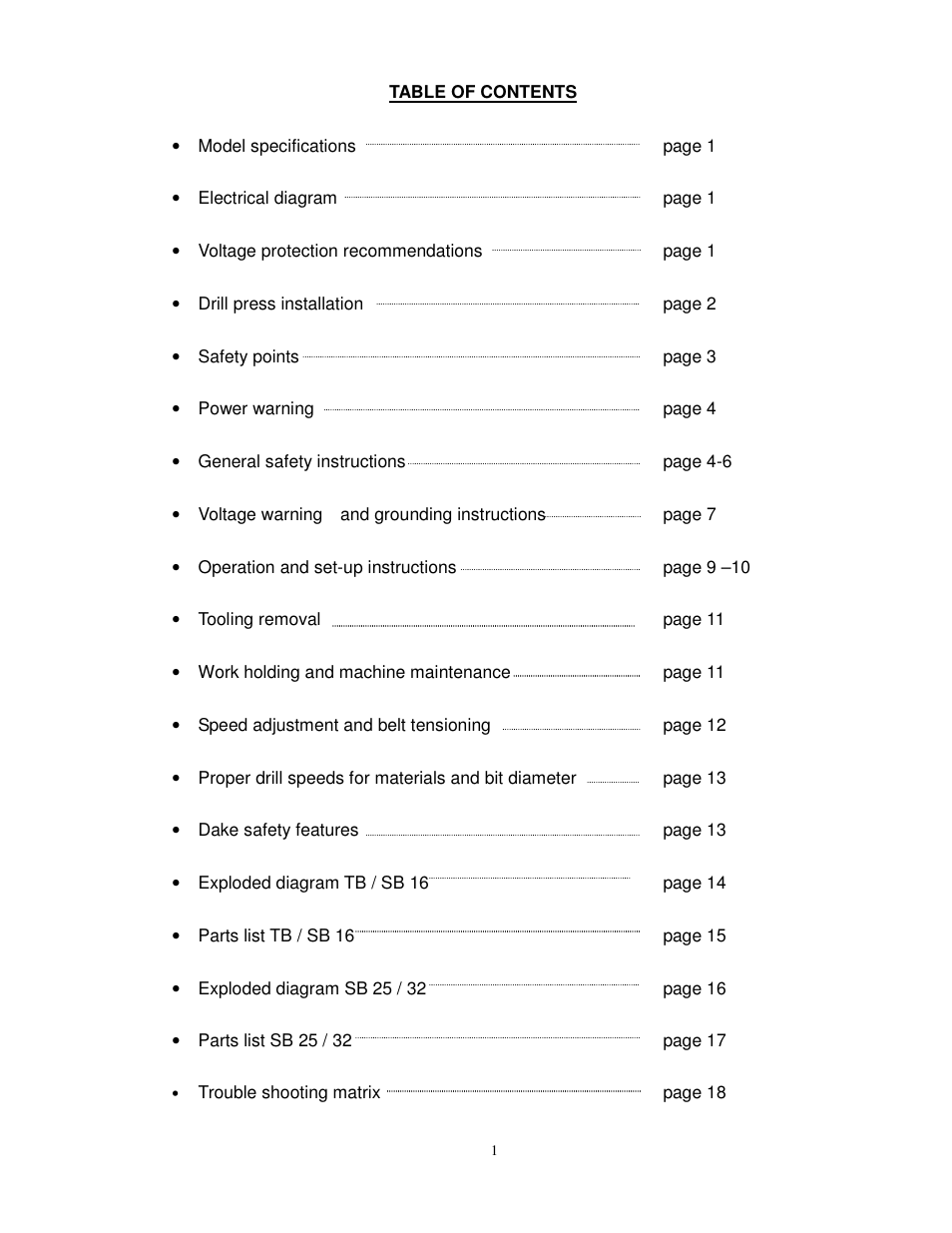Dake Model TB-16 User Manual | Page 2 / 20