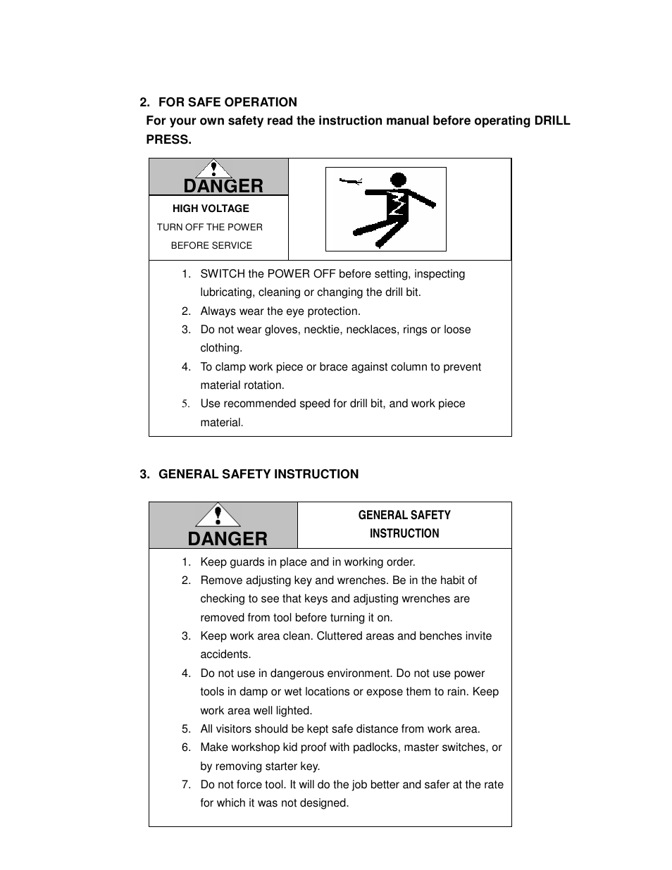 Danger | Dake Model TB-16 User Manual | Page 6 / 20