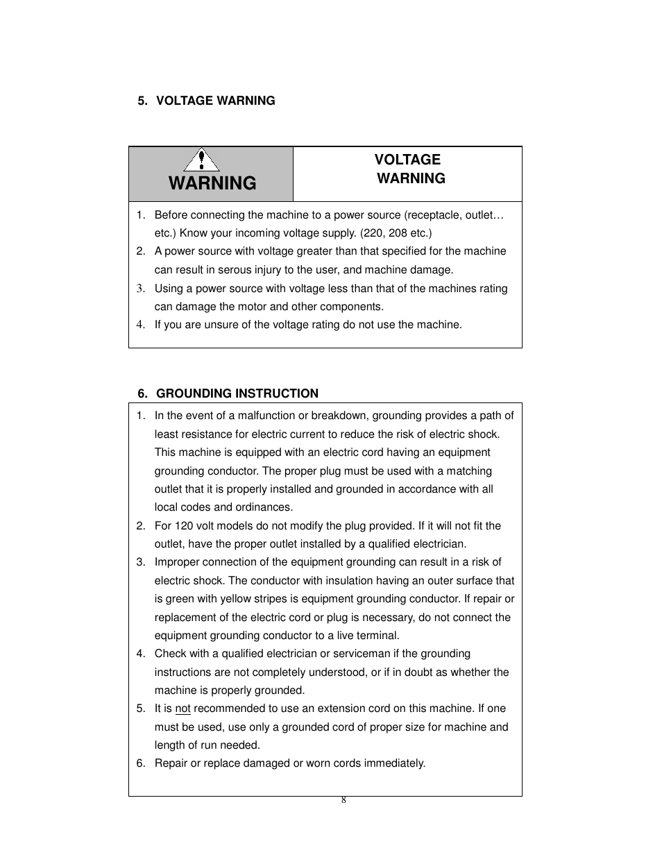 Caution, Warning | Dake Model TB-16 User Manual | Page 9 / 20