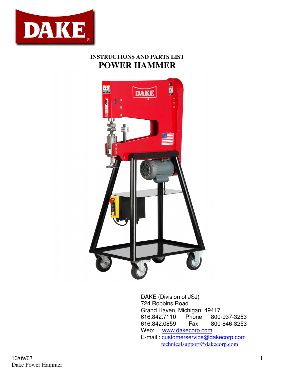 Dake Model H-100 User Manual | 14 pages