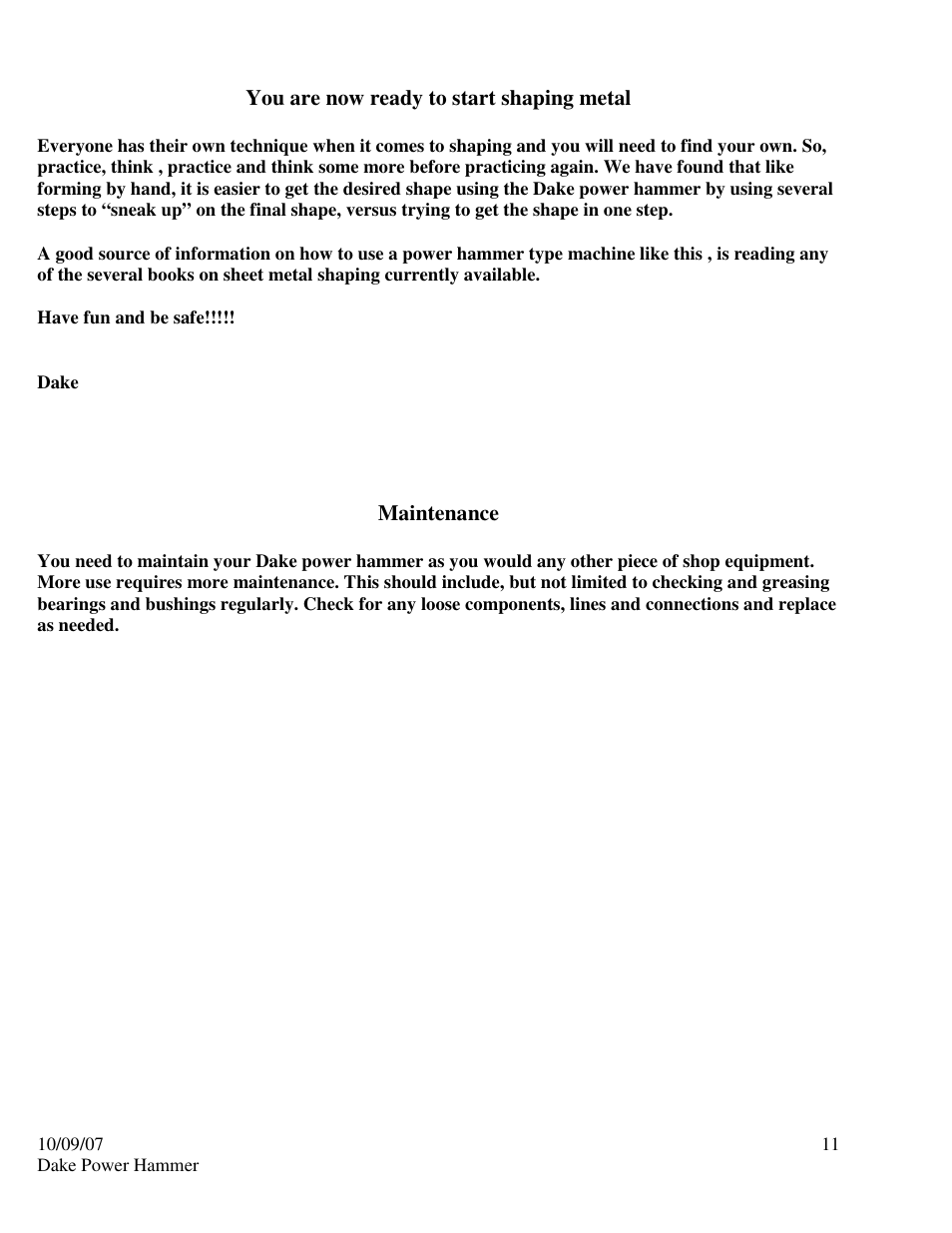 Dake Model H-100 User Manual | Page 11 / 14