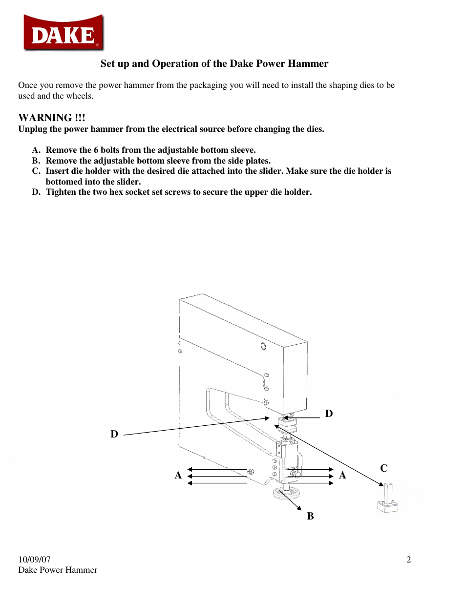 Dake Model H-100 User Manual | Page 2 / 14