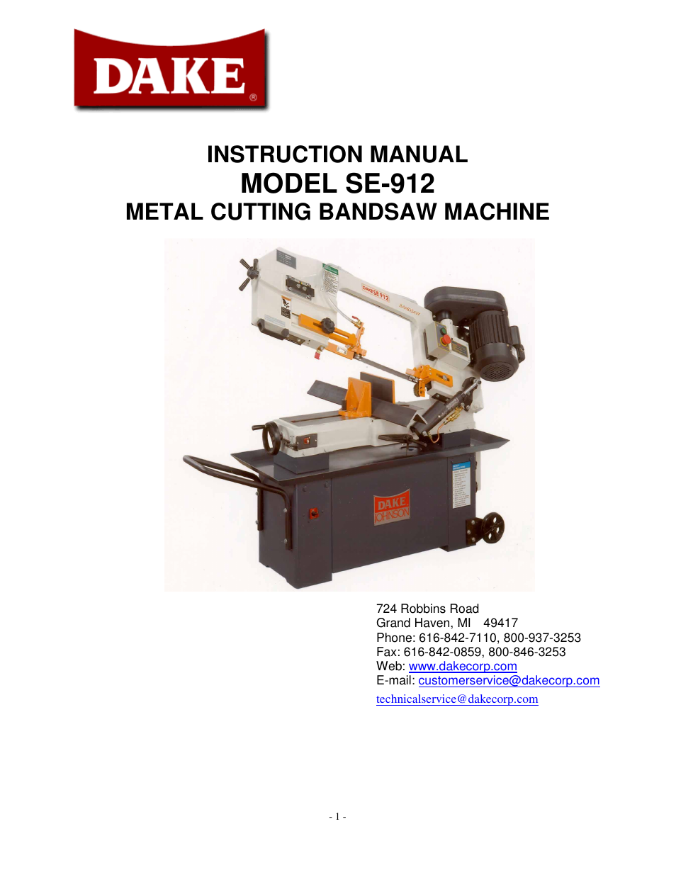 Dake Model SE 912 User Manual | 34 pages