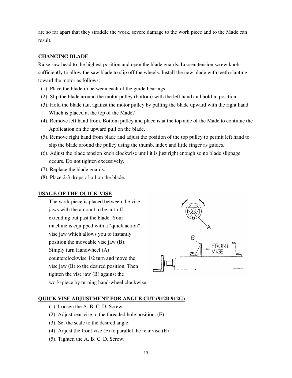 Dake Model SE 912 User Manual | Page 15 / 34