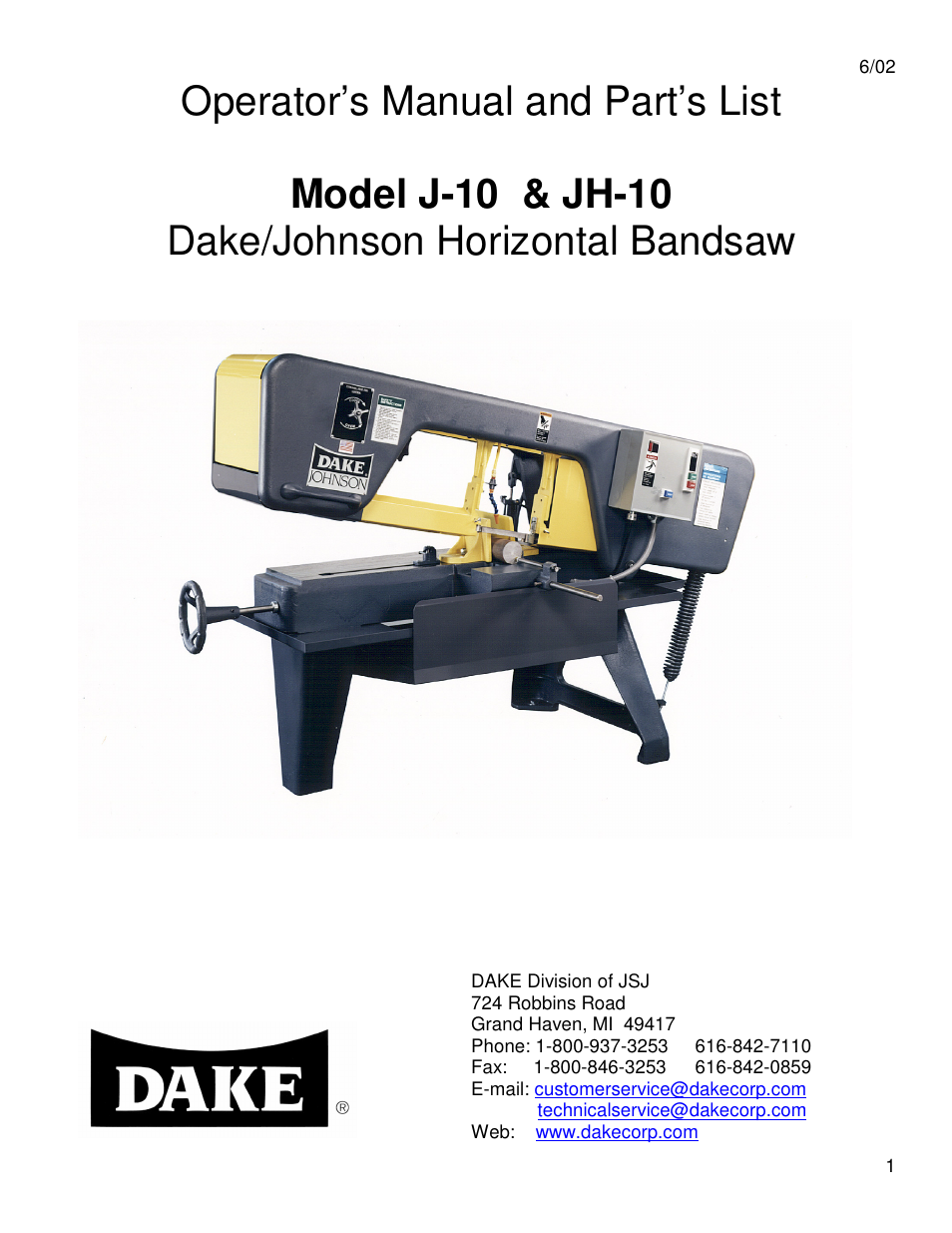 Dake Model Johnson J Saws User Manual | 26 pages