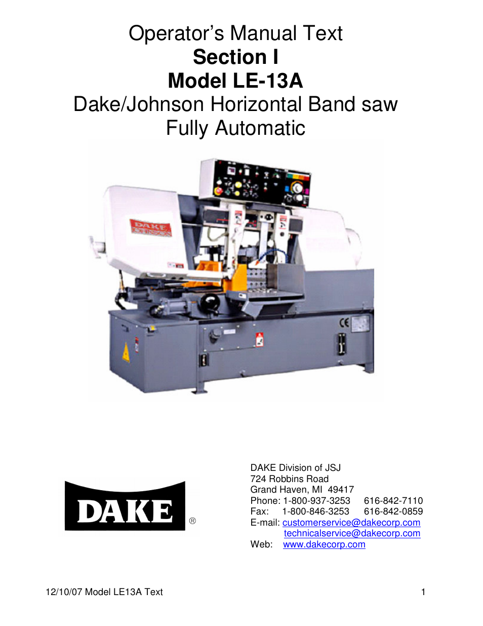 Dake Model LE 13A User Manual | 24 pages