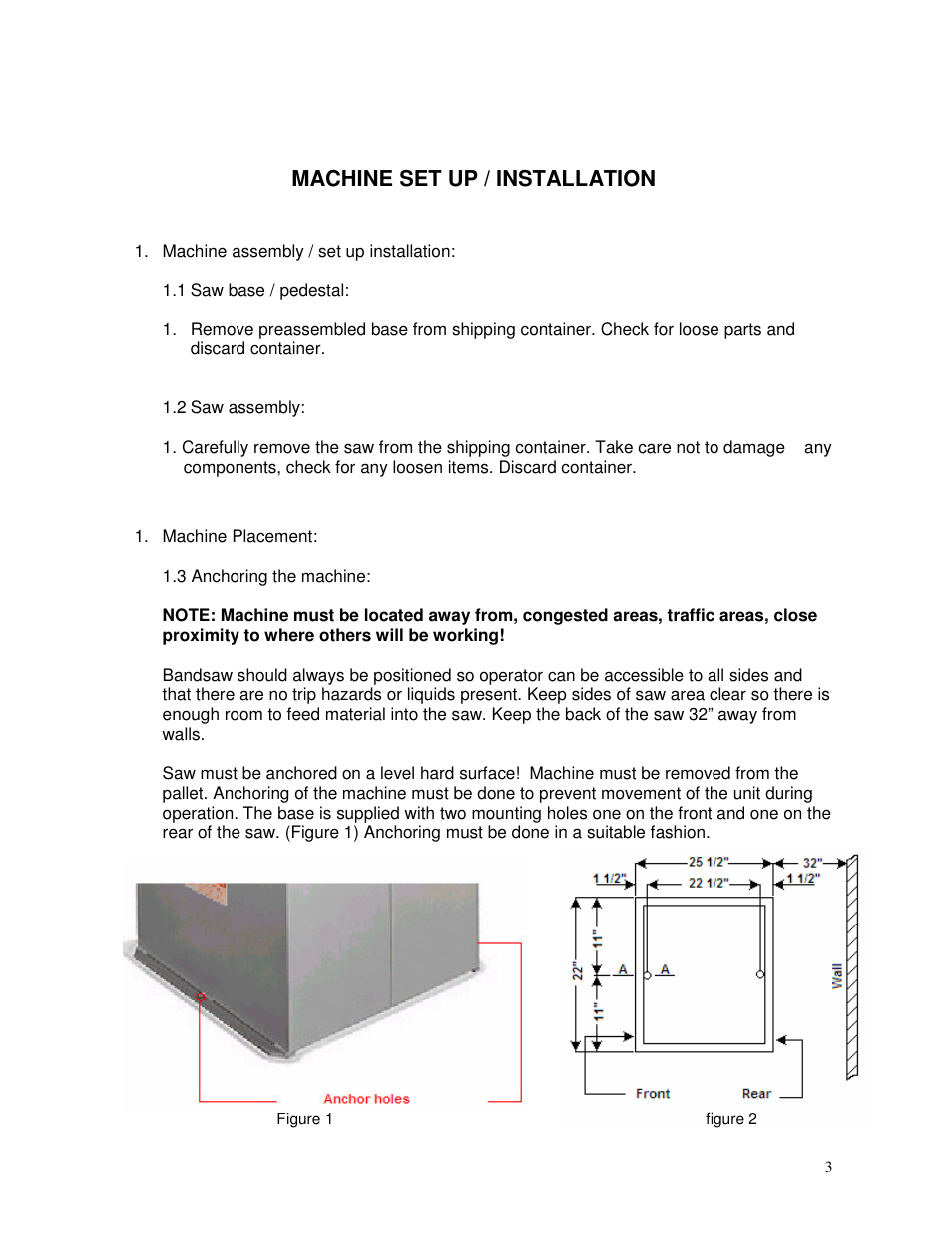 Machine set up / installation | Dake Model Zip 28 User Manual | Page 3 / 22