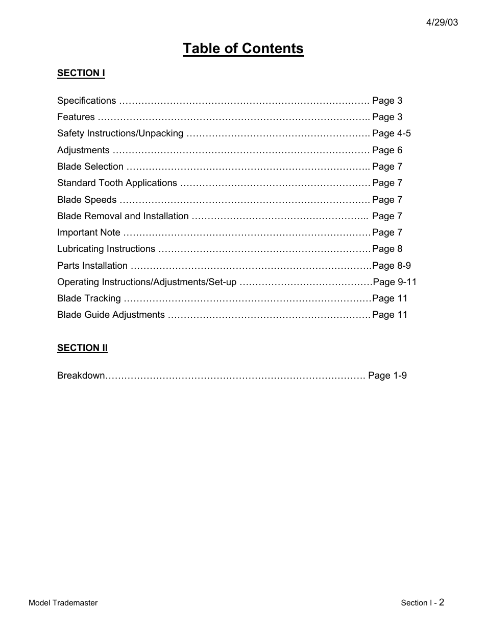 Dake Model Trademaster - Section I User Manual | Page 2 / 11