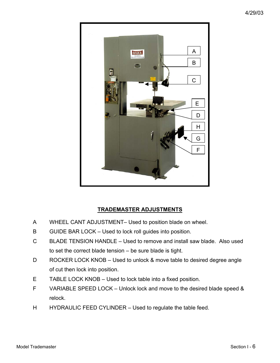 Dake Model Trademaster - Section I User Manual | Page 6 / 11