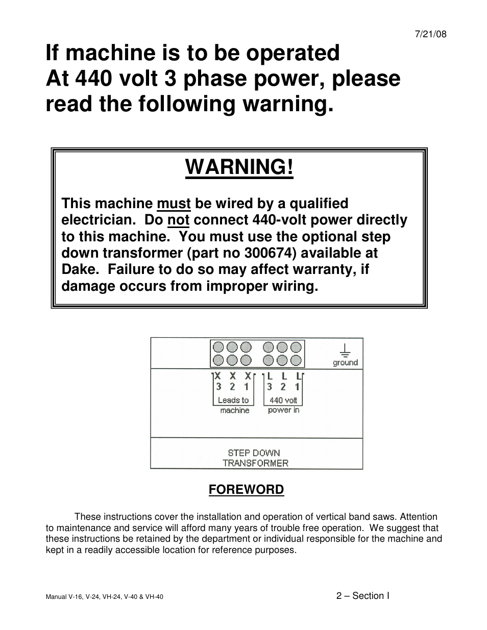 Warning | Dake Model E-V Series User Manual | Page 2 / 26