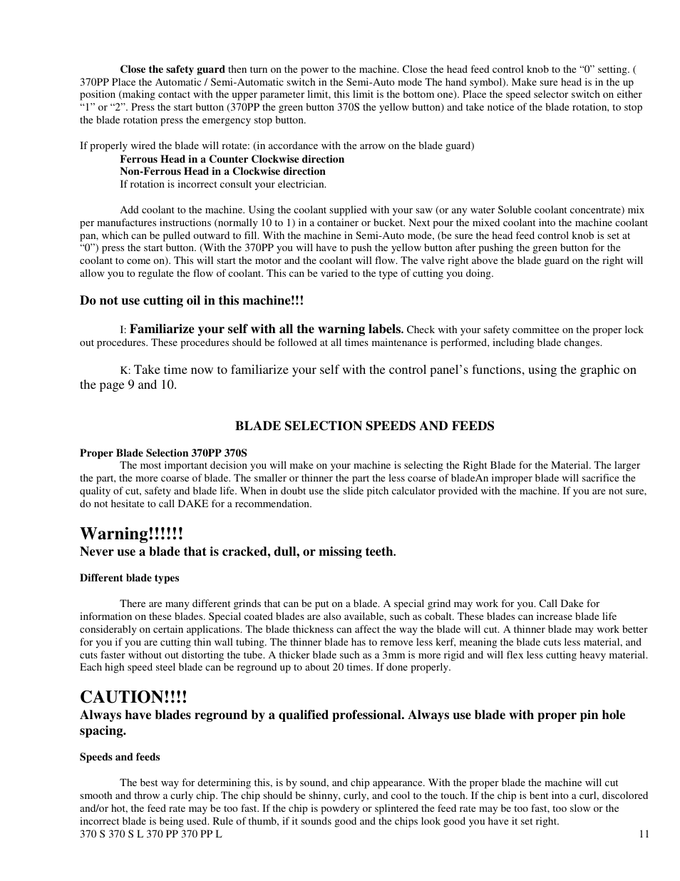 Warning, Caution | Dake Euromatic Series User Manual | Page 11 / 36