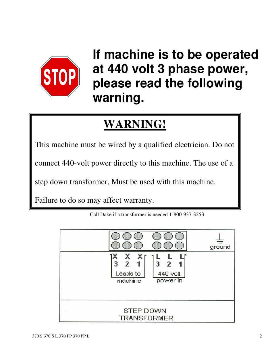 Warning | Dake Euromatic Series User Manual | Page 2 / 36