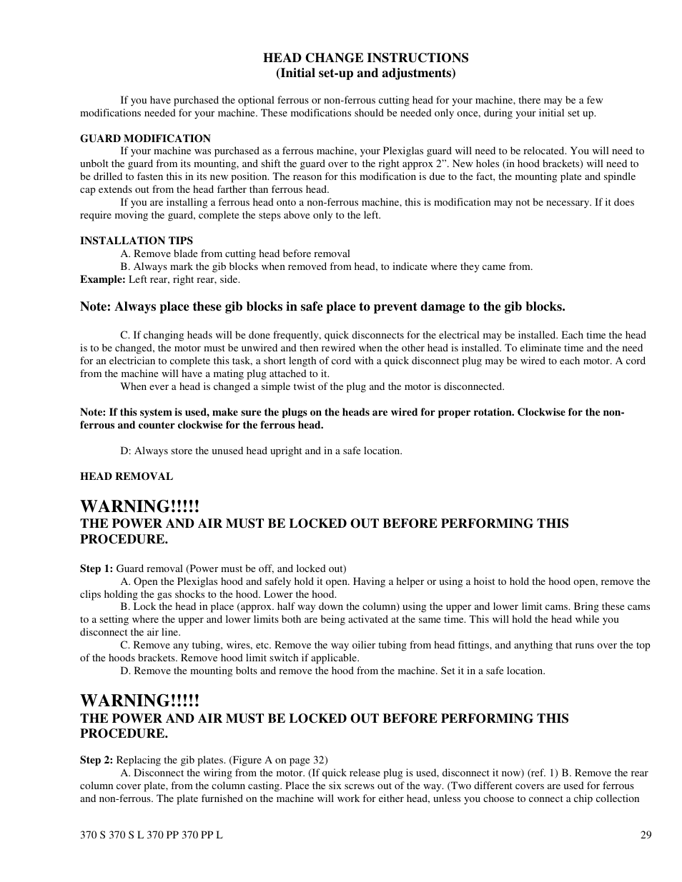 Warning | Dake Euromatic Series User Manual | Page 29 / 36