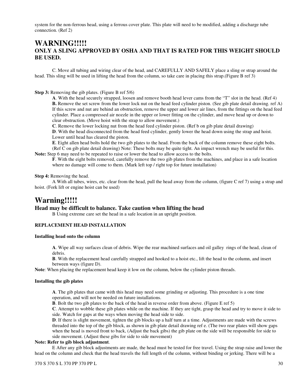 Warning | Dake Euromatic Series User Manual | Page 30 / 36