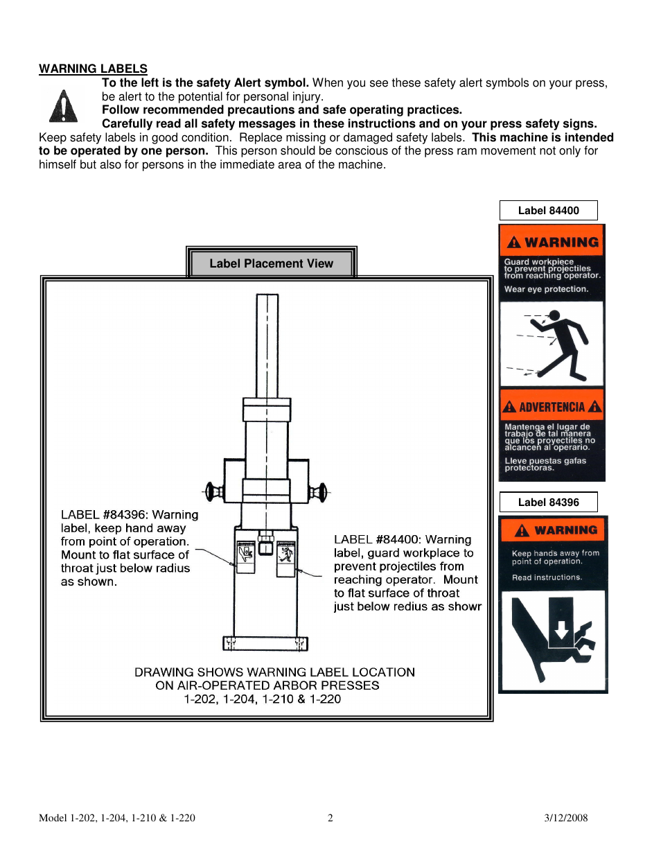 Dake Model Air Arbor Press User Manual | Page 2 / 6