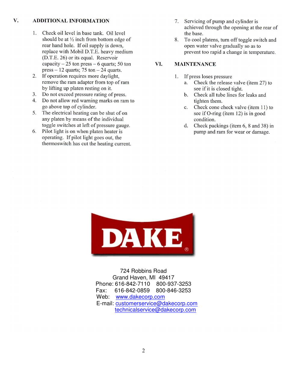 Dake Model 44 Series User Manual | Page 2 / 7