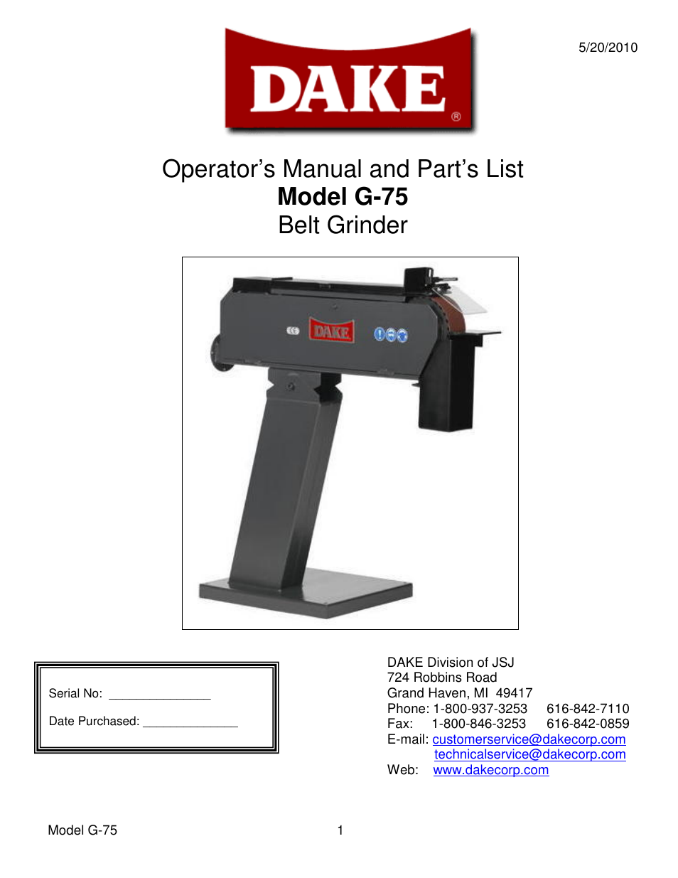 Dake Model G-75 User Manual | 14 pages