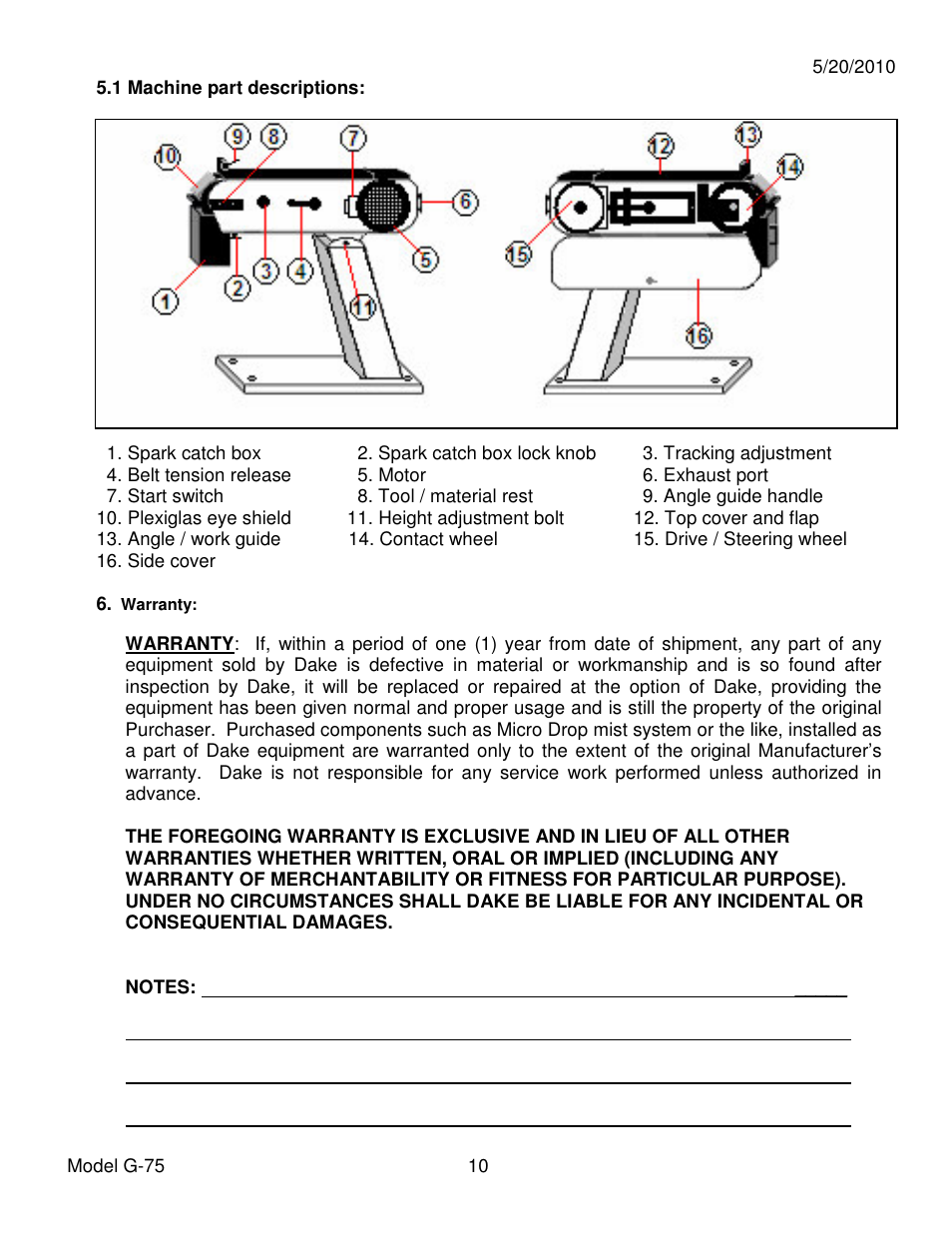 Dake Model G-75 User Manual | Page 10 / 14