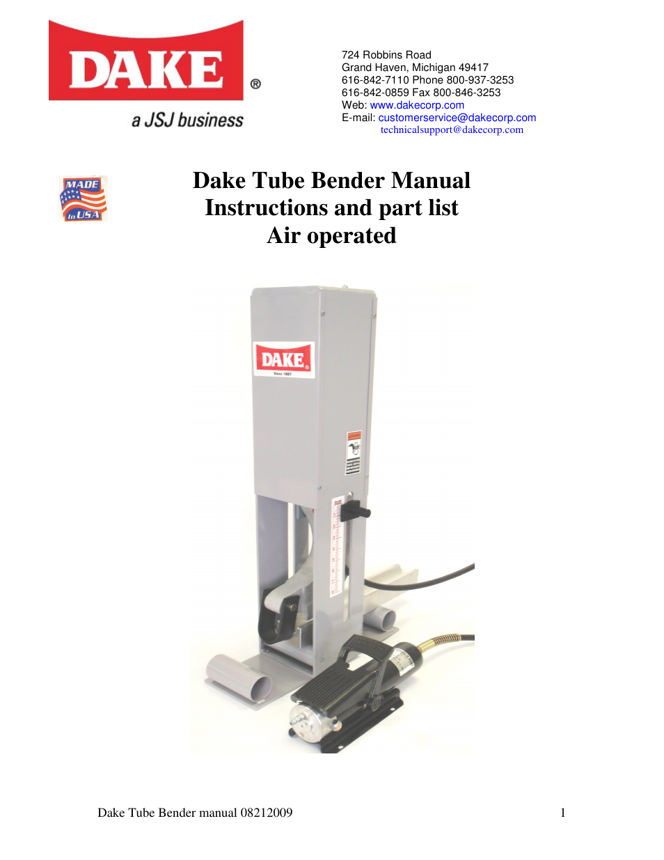 Dake Model HV 200 - Hydraulic User Manual | 7 pages