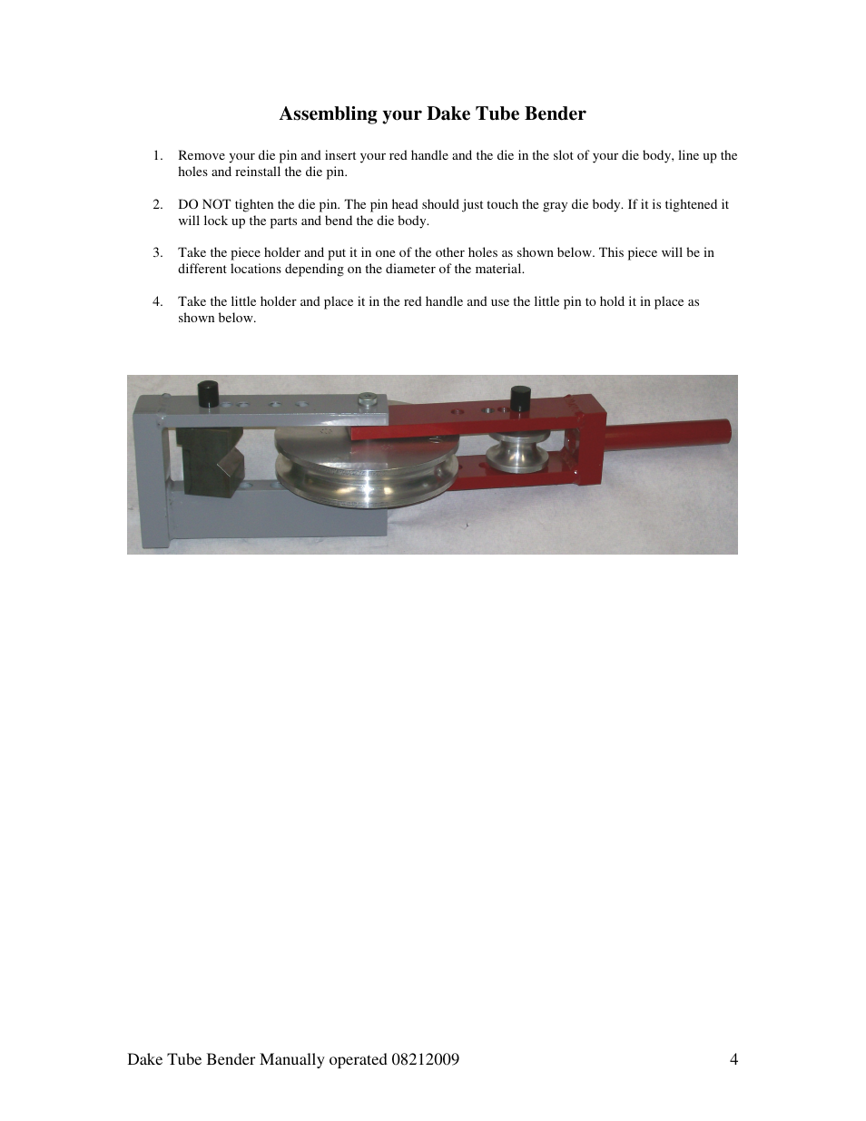 Assembling your dake tube bender | Dake Model MB100 User Manual | Page 4 / 4